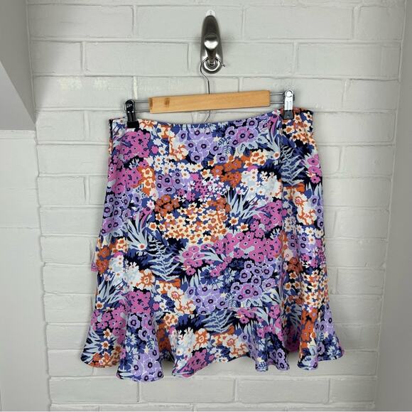 LOFT Multi Color Floral Side Ruffle Skirt Size M - Picture 7 of 7
